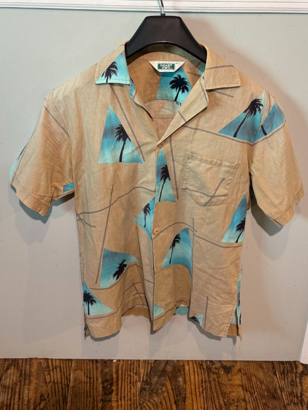VTG PCH Pacific Coast Highway Hawaiian Button-Up Shirt Men Medium Palm Trees 80s